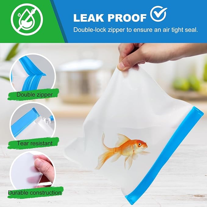 10 Pack Reusable Snack Bags, PEVA Food Storage, Snack Size | 10 BPA-free PEVA snack bags with double-seal zippers; dishwasher and freezer safe for lunch, travel, and meal prep