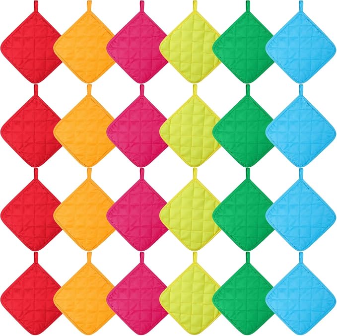 Bokon 24 Pcs Pot Holders for Kitchen, Multicolor Potholders Sets, Heat Resistant Cotton Hot Pad Oven Mitts Trivet with Hanging Loops for Baking Cooking