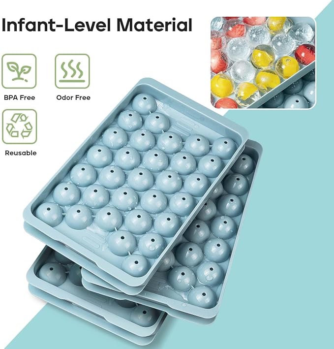 Round Ice Cube Trays for Freezer - Ice Cube Tray with Lid and Bin,Stackable Ice Ball Maker, BPA-Free Ice Mold, Circle Ice Trays for Juice,Coffee and Cocktails (1.2in/93 balls&box)