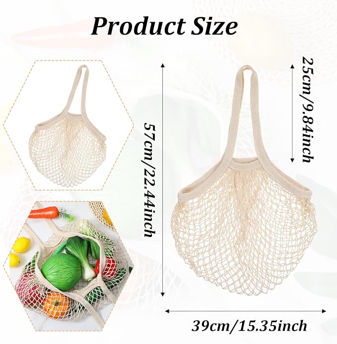 Mabor 2-Pack Cotton Mesh Grocery Bags, Reusable & Foldable Net Produce Bags for Shopping, Beige & Black