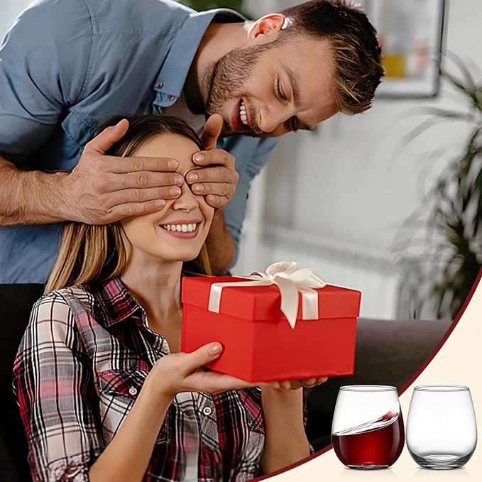 Meolibour® Large Stemless Wine Glasses Set of 6, 17 Ounces Red & White Wine Glasses Tumbler for Party, Clear Drink Glasses, Ideal Wine Accessories Gift, Lead-free, Dishwasher Safe