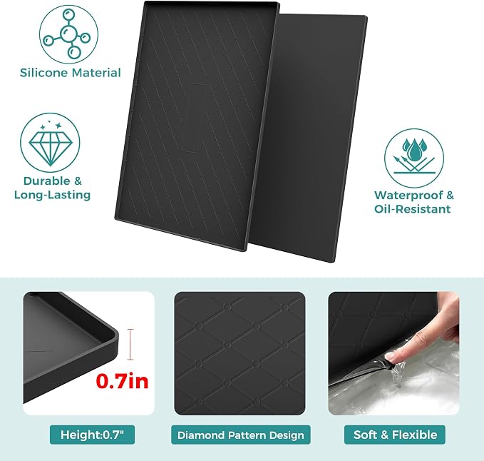 URMONA 19" x 12" Waterproof Silicone Mat in Multiple Sizes & Colors, Under Sink Mat for Kitchen & Bathroom, Pet Food Pad for Dogs & Cats, Kitchen Cabinet Liner, Multi-Purpose for Storage(Light Grey)