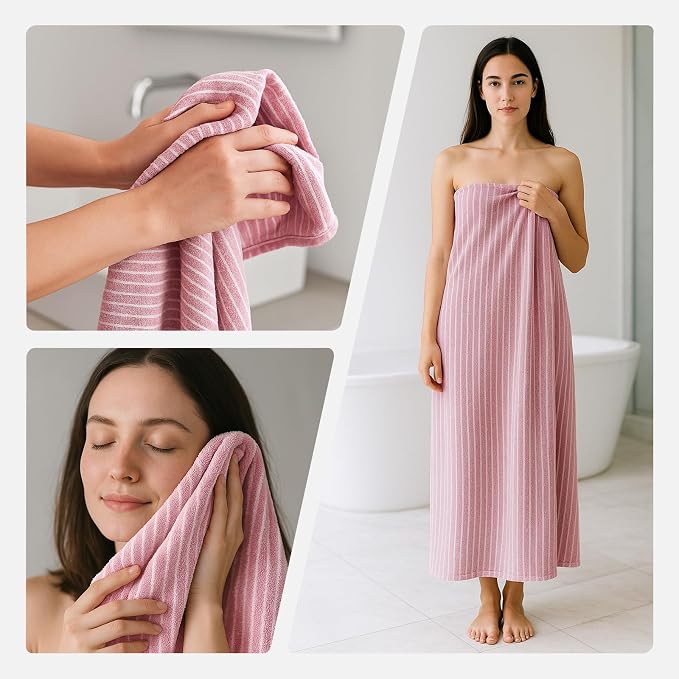 REDKISS 6-Piece Microfiber Bath Towel Set, Ultra Soft, Highly Absorbent & Quick Dry, 35x70 Inch Oversized, Pink Towels for Bathroom, Spa, Gym, 2 Bath 2 Hand 2 Washcloths