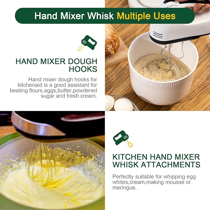 Hand Mixer Beaters Blender For KitchenAid & Mixer Dough Hooks | Hand Mixers Whisk Attachment KHMPW Stainless Steel Egg Beater/Whisk Attachment for Kitchen Hand Mixer Accessories,3PCS