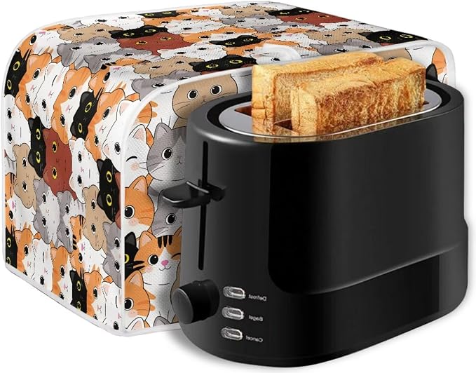 Cartoon Cat Print Toaster Oven Dust Cover 2 Slice Anti Fingerprint Bread Maker Cover Decorative Small Kitchen Appliance Covers for Kitchen Counter