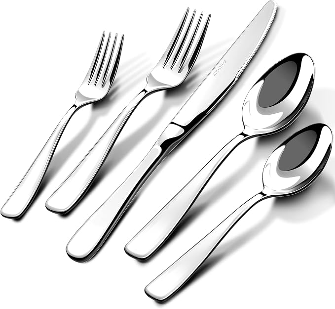 18/10 Silverware Set for 6, 30 Piece Stainless Steel Flatware Cutlery Set | Mirror Polished knives Forks and Spoons Utensils Heavy Silverware Sets,Dishwasher Safe for Dinner Home Kitchen,Wedding Party