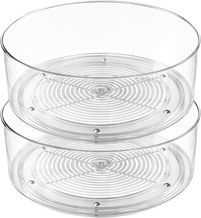 Lazy Susan Organizer, 2pcs 360 Degree Rotating Turntable Organizer | Refrigerator Lazy Susan, Round Plastic Clear Lazy Susan Turntable Food Storage Container for Kitchen, Fridge Organizer
