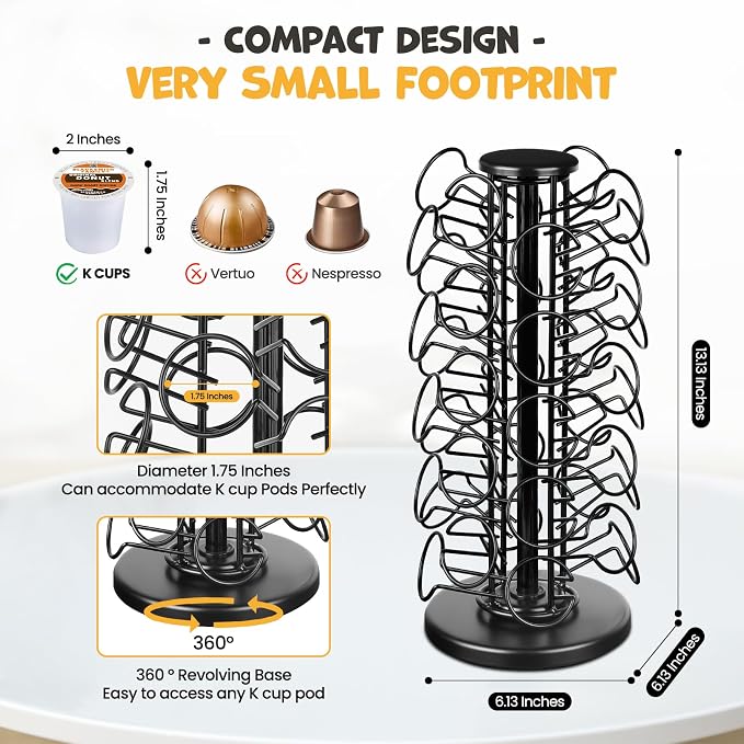 K Cup Holder-Coffee Pods Holder Storage Organizer Stand 40 Pods Capacity | K Cup Carousel, Stable Base, 360° Rotating K Cup Organizer, Space-Saving for Countertop,K Cups Holder No Assembly Required