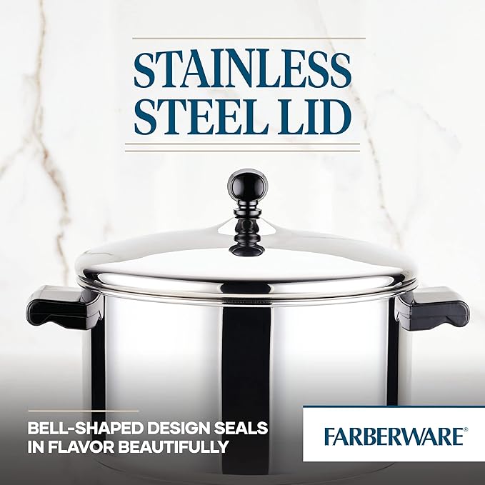 Farberware Classic Stainless Steel Stockpot with Lid, 6-Quart | Durable Stainless Steel Construction For Stocks, Soups And Boiling Pasta, Dishwasher Safe, Everyday Cooking