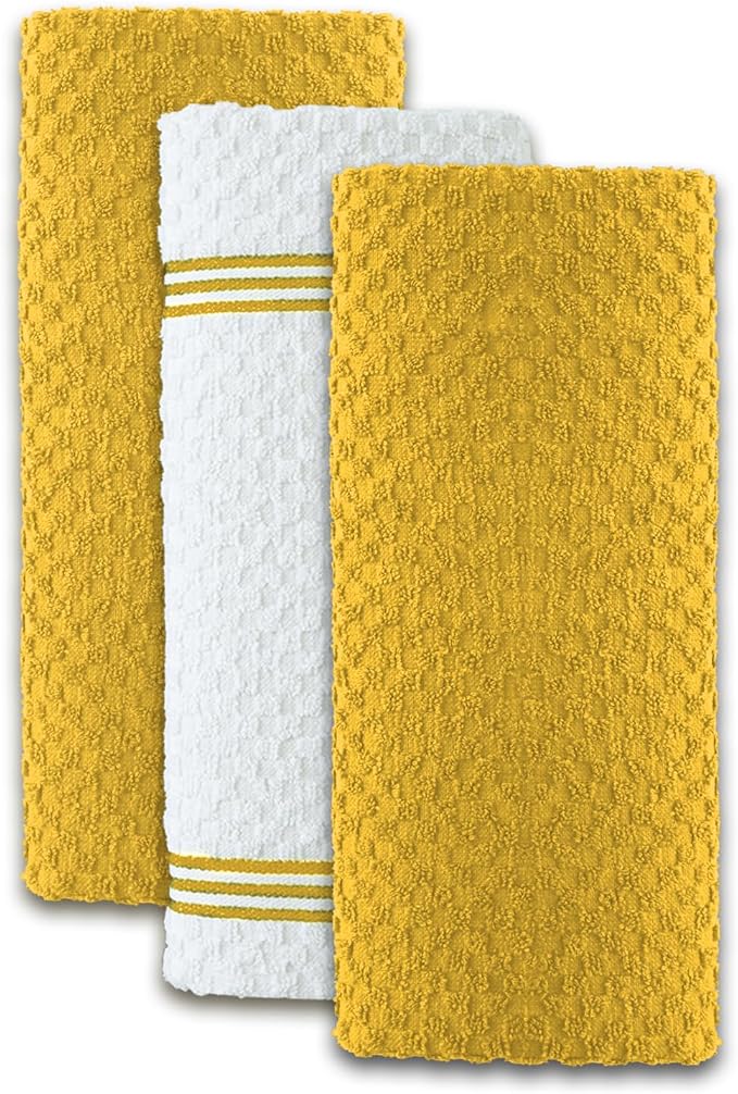 Infinitee Xclusives Kitchen Towels - 3 Pack - Cotton Dish Towel |15" x 25"| | 100% Cotton, Highly Absorbent Tea Towels - Lint Free, Soft, Durable & Quick Dry, Ideal for Drying Dishes & Kitchen Cleaning