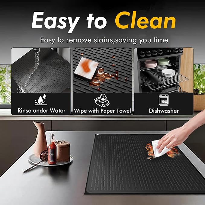 Stove Top Covers for Electric Stove (28”x20”), Silicone Stove Mat for Glass Top Stove, XL Stove Cover for Induction Cooktop, Induction Cooktop Protector, Dishwasher-Safe Drying Mat for Kitchen Counter