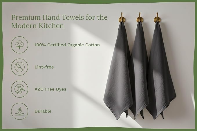 Organic Cotton Gray Tea Towels - 10 Pack, 27"x27", 100% Cotton Gray Flour Sack Towels for Kitchen and Baking Use - Durable, Absorbent and Customizable Dish Towels (10 Pack)