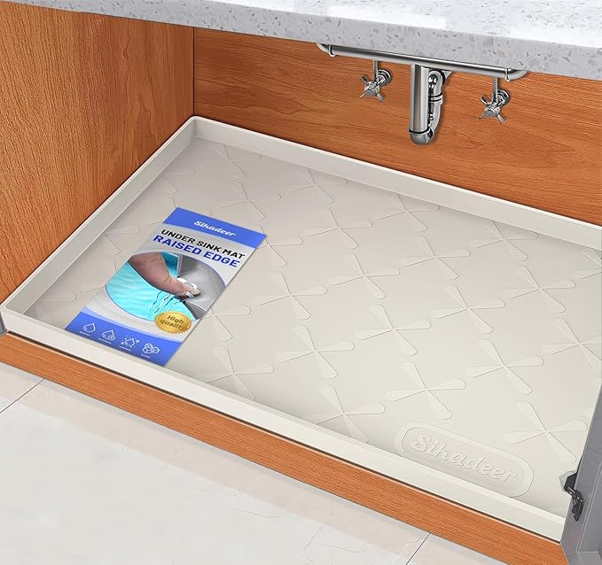 Waterproof Under Sink Mat 31" x 22" Kitchen Cabinet Liner Silicone | BPA-Free Silicone Mat with Raised Lip Protects Cabinets from Leaks, Versatile Home Organizer for Bathroom, Pets, Boots, Floor