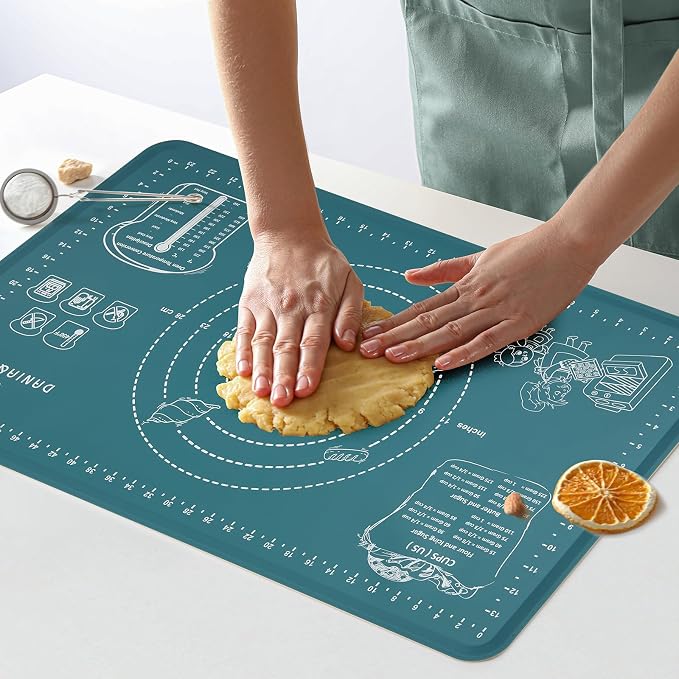 DANIA & DEAN Mom Theme 26"x16" Extra Thick Silicone Baking Mat for Pastry | Non-Slip & Non-Stick Mat with Measurements, for Dough Kneading, Pizza, Pie Crust, Sourdough, Bread, Pasta & Counter Sheet