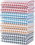 Cotton Kitchen Towels 8 Pack, 15x26 Checkered Dish Towels | Highly absorbent terry cloth towels for drying dishes, wiping spills, and kitchen cleaning. Machine washable and quick dry