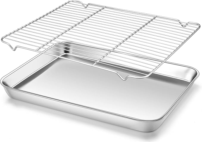 Homikit Half Baking Sheet with Wire Cooling Rack (1 Pan+1 Rack), Nonstick | 18x13 Inch Stainless Steel Cookie Sheets for Baking, Large Baking Pan with Grid Set, Metal Bacon Tray, Oven & Dishwasher Safe