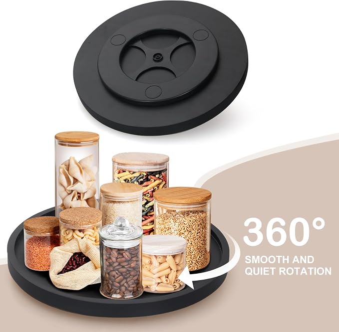 Wooden Lazy Susan for Table Top Organizer Round Tray Kitchen Counter Decor | 10" Small Black Wood Lazy Susan Turntable Cabinet Circle Rotating Bathroom Vanity Tray Coffee Bar Dining Table Accessories