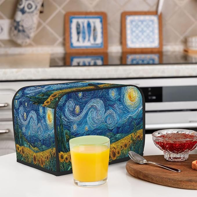 2 Slice Toaster Cover Oil Painting Galaxy Sunflowers Toaster Covers Two Slice Wide Slot Waterproof and Dustproof Covers for Wide Slot Toasters and Small Appliances Kitchen Decor Gifts