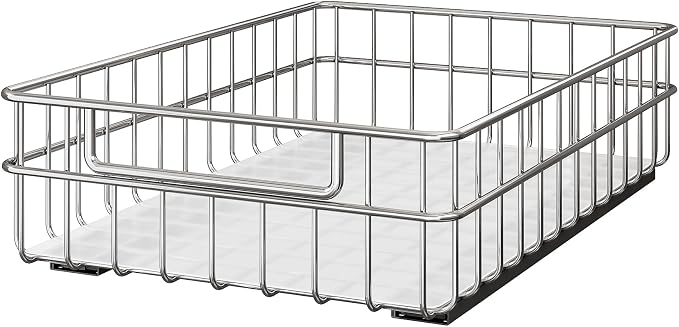 Stainless Steel Pull Out Cabinet Organizer(11.8"W x 16.5"D x 4.7"H)-1 Pack, Minimalist Design Frame, Full-Extension Slide Rails, Easy Installation for Pantry Organizers or Kitchen Cabinet Organizer