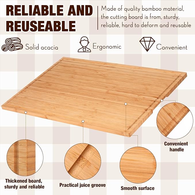 Sintuff 30 x 20'' Extra Large Bamboo Cutting Board Stove Top Cover Cutting Board with Juice Groove and Handle Over the Sink XXXL for Kitchen Serving Cheese Meat Turkey, Pre Oiled