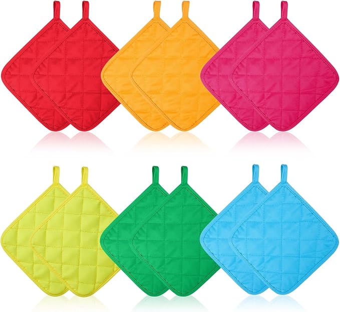 Bokon 12 Pcs Pot Holders for Kitchen, Multicolor Potholders Sets, Heat Resistant Cotton Hot Pad Oven Mitts Trivet with Hanging Loops for Baking Cooking