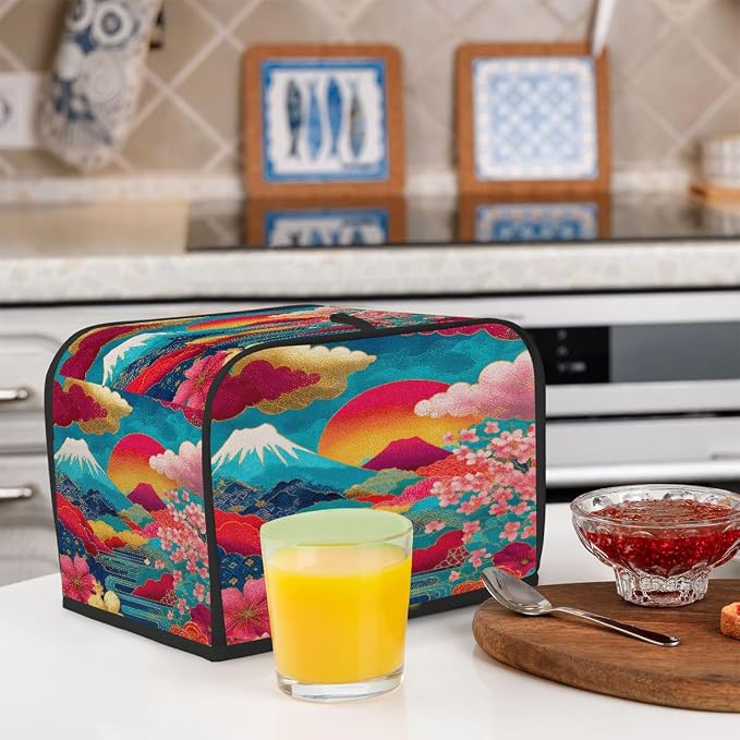 2 Slice Toaster Cover Colorful Japanese Mountains Toaster Covers Two Slice Wide Slot Waterproof and Dustproof Covers for Wide Slot Toasters and Small Appliances Kitchen Decor Gifts