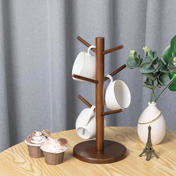 MyLifeUNIT Mug Holder Tree, Coffee Cup Holder with 6 Hooks (Brown) | Anti-slip padded bottom, space-saving compact design, easy air drying, sturdy tip-resistant structure