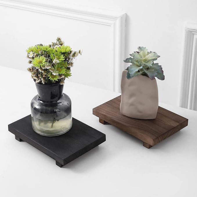 Wood Bathroom Tray Farmhouse Decor Kitchen Soap Holder, 9"x6" Walnut | Waterproof, Lightweight, Easy Clean, Small Wooden Riser Pedestal Stand Accessories for Office Desk, Vanity, Counter, Sink