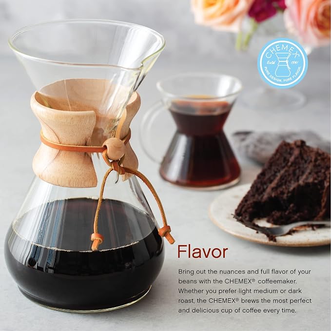 Chemex Pour-Over Glass Coffeemaker - Classic Series - 6-Cup - Exclusive Packaging | Manual Drip Coffee Brewer, Non-Porous Borosilicate Glass, Uses Bonded Filters, Sediment-Free