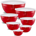 Red Mixing Bowls with Airtight Lids, Stainless Steel Nesting Mixing Bowls Set of 7, Ideal for Baking, Prepping and Serving Food, Size 7, 3.6, 2.7, 2.1, 1.5, 1.1,0.8 QT, Stackable Design