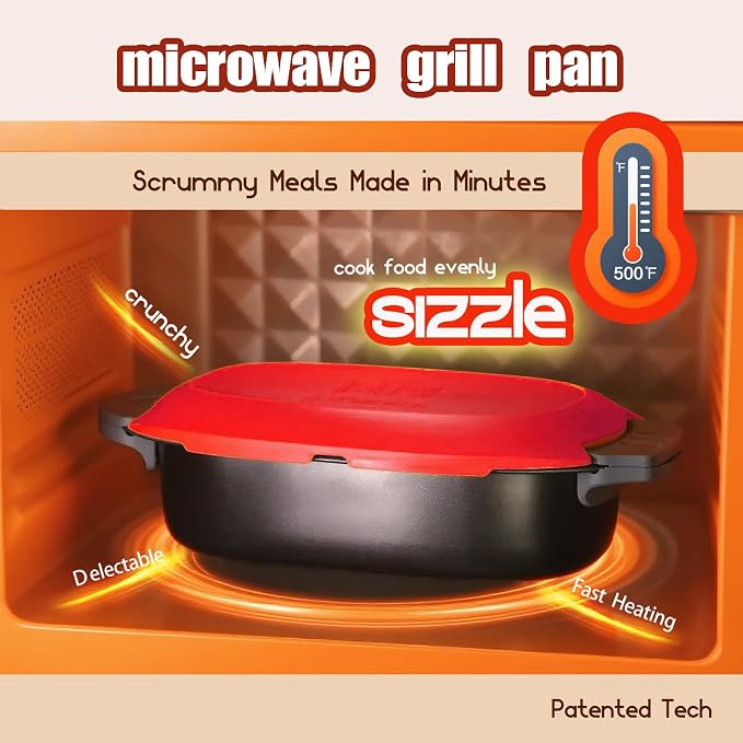 MKYSAIL Quick-Heat Microwave Egg Cooker and 33 OZ Microwave Grill Combo | 2-Piece Breakfast Maker Set for Grilling,Crisping,Bacon,Pancakes & Veggies,Dishwasher Safe,Non-Stick for RV, Dorm, Gift(Red)