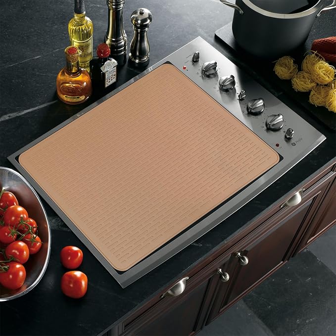 YUHFERA Stove Top Cover for Electric Stove - Silicone Stove Mat for Glass Top, Glass Cooktop Protector, XL Dish Drying Mats for Kitchen,Oven Covers for Electric Stove (Caramel,30 x 21)