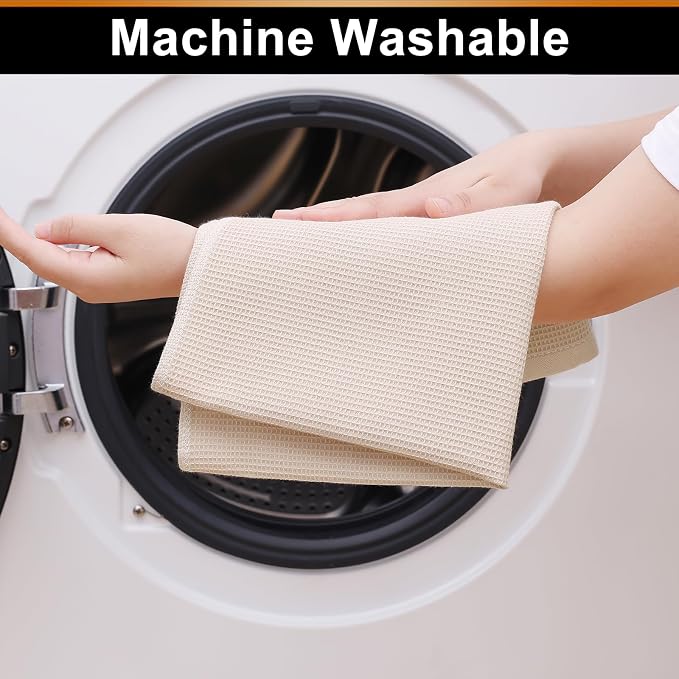 Homaxy 100% Cotton Waffle Weave Kitchen Towels, 12 Pack, Beige | Soft and Absorbent Dish Towels, 16 x 26 Inches Quick Dry Hand Towels