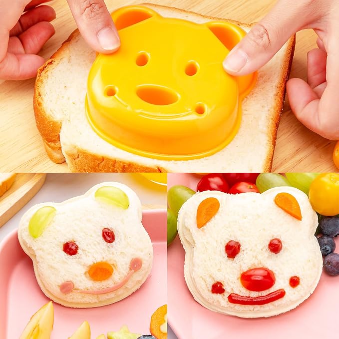 Sandwich Cutters for Kids Lunch LARGE 6 Pcs | Sandwich Maker, Cookie Cutters Set, Stainless Steel, Dinosaur Mouse Heart Star Bear