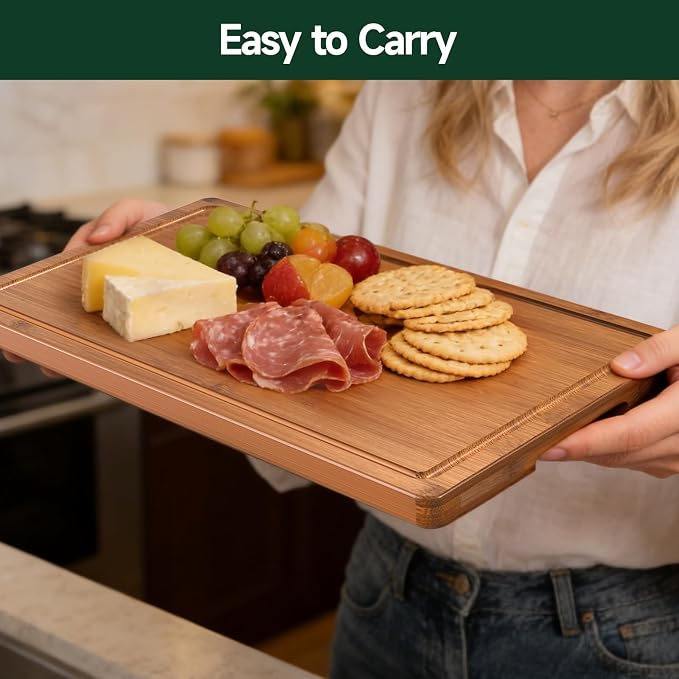 4-Piece Set Deep-Carbonized Bamboo Cutting Board for Kitchen, Carbonized | Crack-Resistant Wood Chopping Boards with Deep Juice Grooves, Pre-Oiled Butcher Block for Meat, Vegetables & Cheese
