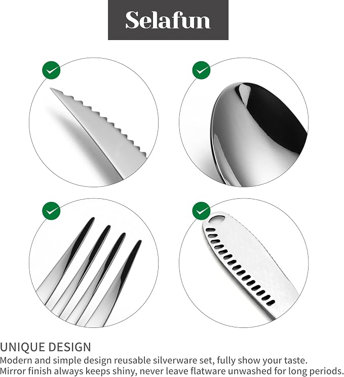 5-pieces Travel Set with Case Portable Silverware Utensils Set for work, Stainless Steel Reusable Flatware Set Cutlery Set for Camping Picnic Hiking Office (silver, 5.9)