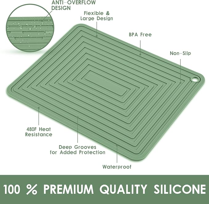 Silicone Trivets for Hot Dishes, Trivet Mat Hot Pads for Kitchen, Trivet for Pots and Pans, Silicone Pot Holders, Trivets for Quartz Countertops, Heat Resistant Mats Set 2 Olive Green