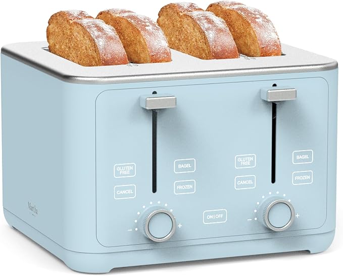 Martha Stewart 4-Slice Toaster, 3 Presets & 10 Shade Settings, Sky Blue | Gluten-Free, Bagels, Extra-Wide Self Centering Slots, Waffles & Artisan Bread, Shade Memory, Cord Wrap & Removable Crumb Tray