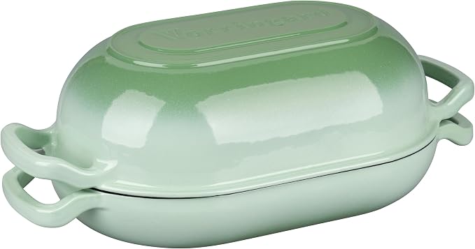 VORRINGARD Enameled Cast Iron Sourdough Bread Oven, Dutch Oven, Loaf Cast Iron Bread Pan for Homemade Bread Baking, Meatloaf Pan with Lid, 7QT, Green