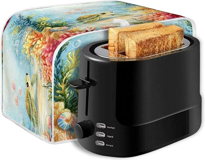 Sea Turtle Print Bread Machine Cover Coral Print Toaster Cover 4 Slice Wide Slot Small Kitchen Appliance Covers for Home