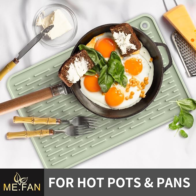 ME.FAN Silicone Dish Drying Mat for Kitchen Counter, Dish Drying Pad for Sink, Refrigerator or Drawer, Countertop Protection Pad S - 12'' x 8'' - Desert Sage