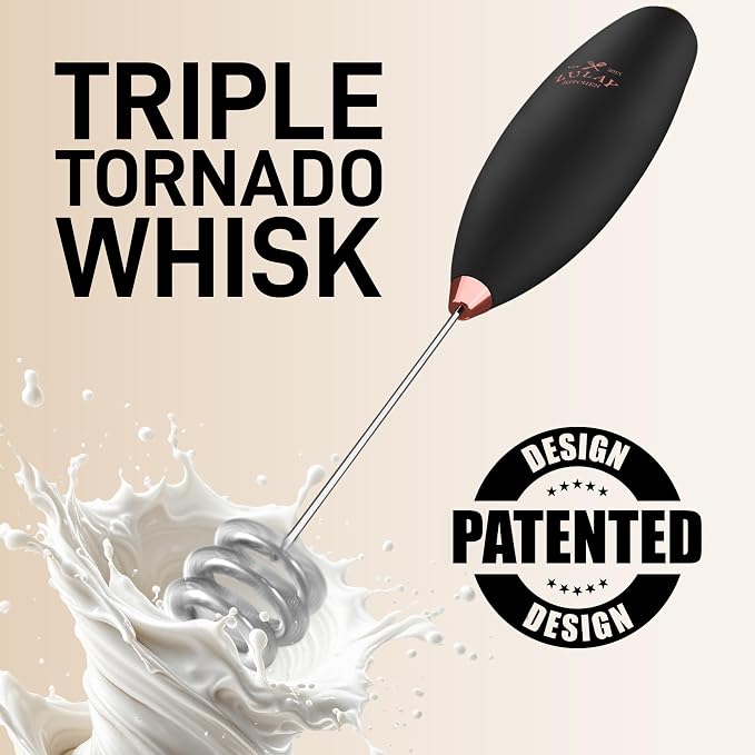 Zulay Kitchen Powerful Milk Frother Wand With Duracell Batteries - Ultra Fast Handheld Drink Mixer - Electric Whisk Foam Maker for Coffee, Lattes, Cappuccino & Matcha - Triple Whisk - Luster Copper