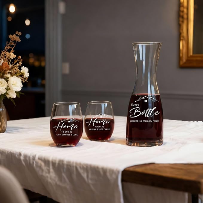 AW BRIDAL House Warming Gifts New Home Wine Glasses and Decanter Set, 2026 Closing Gifts for Home Buyers and Homeowner, New Apartment Gift Basket for Women Friend, First House Gift for Couple Newlywed