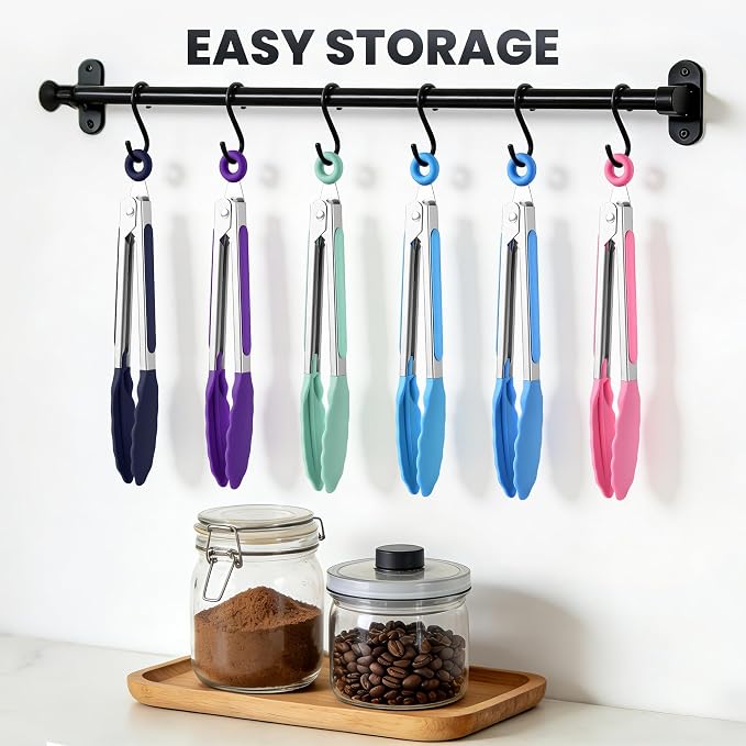 6PCS 7-Inch Silicone Tongs Set, Stainless Steel Tongs with Silicone Tips | Heat-Resistant Small Tongs For Cooking, Serving, Grilling | Dishwasher Safe | Multicolor
