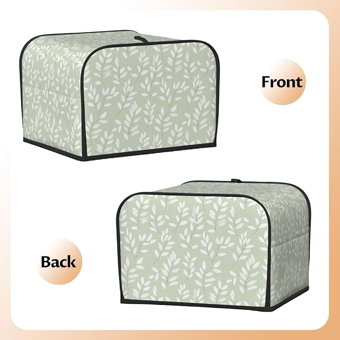 4 Slice Toaster Cover Leaf Botanical Green Dust Proof Washable Kitchen Appliance Cover with Pocket, Oxford Fabric Countertop Toaster Protector for Standard Toasters Small Appliances