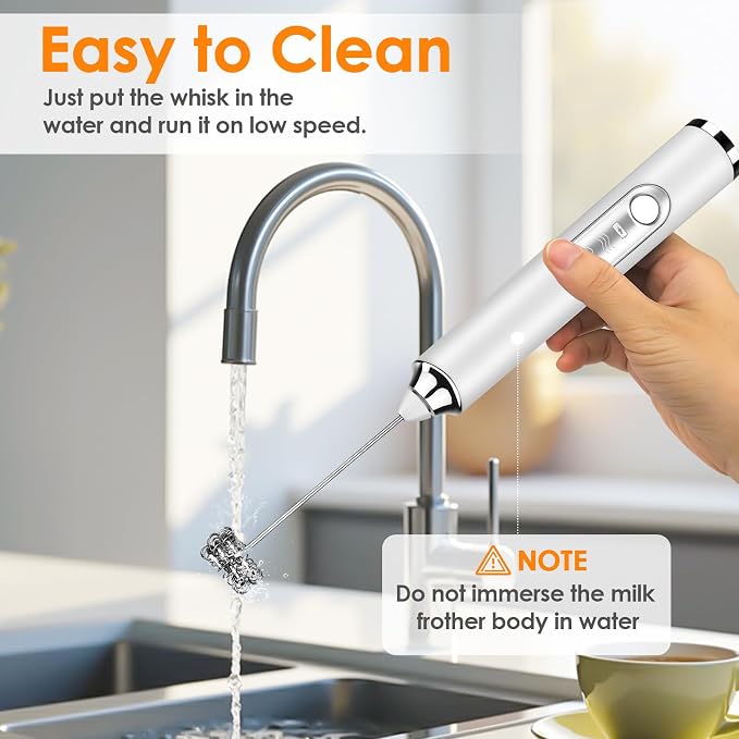 Milk Frother Handheld, Rechargeable Coffee Frother Wand, Drink Mixer, White | Electric Foam Maker with 2 Stainless Whisks 3 Speeds, Hand Mixer for Lattes, Cappuccino, Matcha, Egg