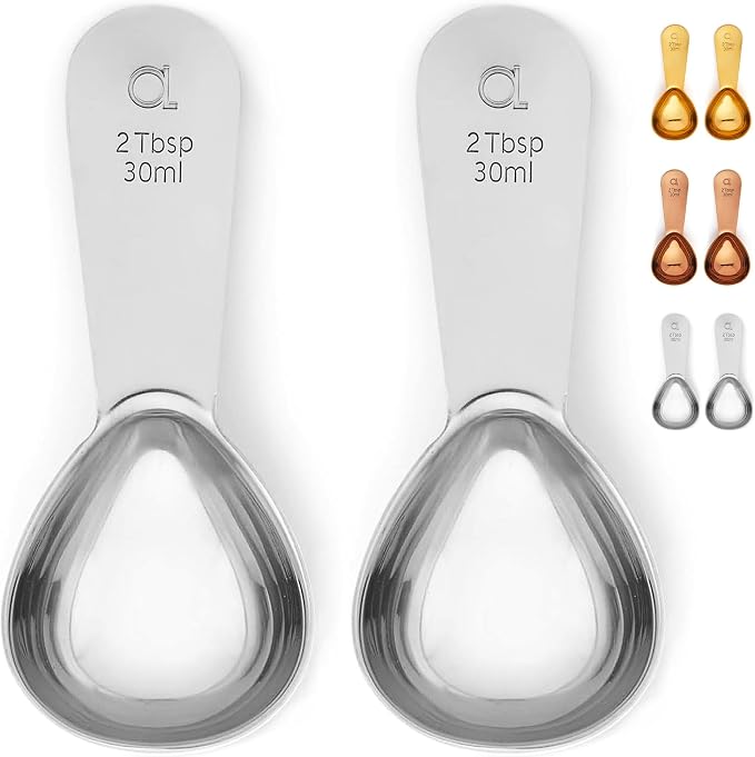 Coffee Scoop (Set of 2) - 2 Tablespoon (2 Tbsp / 1/8 Cup / 1 oz) - The Best Stainless Steel Measuring Spoons for Coffee, Tea, and More (2, Silver)