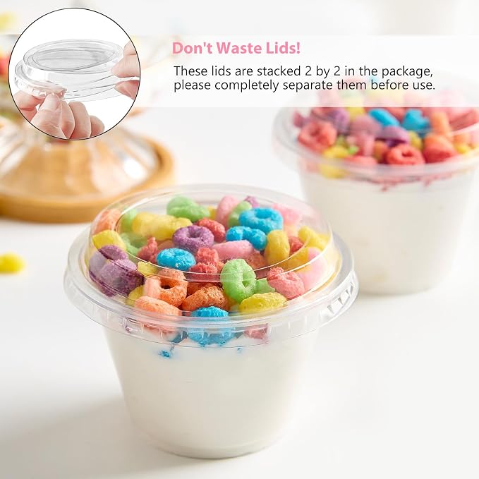 6 oz Plastic Dessert Cups with Lids, 100 Pack | Small Clear Parfait Cups, Mini Plastic Cups with Lids, for Cakes, Puddings, Fruits, Ice Creams, Dessert Shot Glasses, Bulk