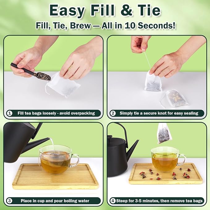 300Pcs Disposable Tea Bags for Loose Leaf Tea, Empty Tea Filter Bags for Cooking, Infuser Sachets for Spice, Coffee, Herb and More (3.54x2.75 Inch)