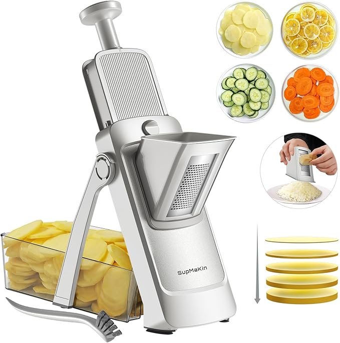 SupMaKin Safe Mandoline Slicer, Upgraded Adjustable Chips Slicer 1-8 mm | Vegetables Fruits Slicer with Container Grater, Stainless Steel Blade,Faster Slicer Artifact Kitchen Gadgets Dishwasher Gifts